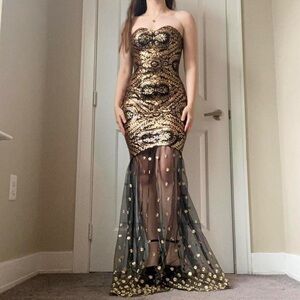Glamorous Strapless Black and Gold Dress